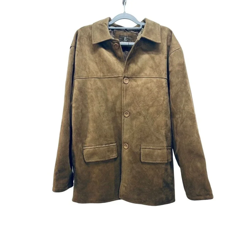 Emporio Fashion Men's Faux Suede Leather Jacket Camel Brown Size XL New